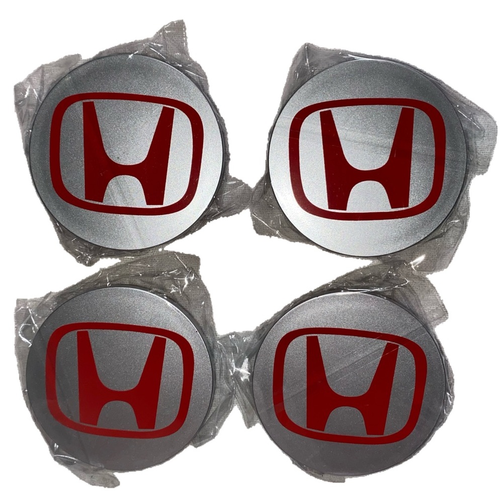 Honda Wheel Center Hub Caps Chrome & Red Logo 69mm 44742-TS6-H00 3, 4PCS